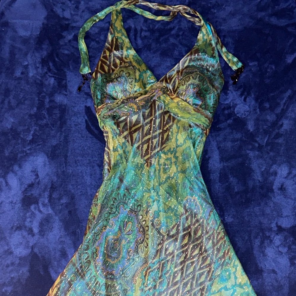 Cache Vintage Green Silk lined dress